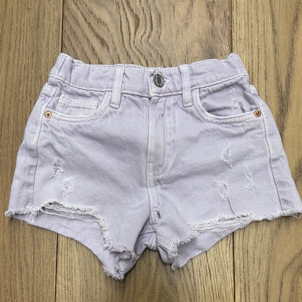 Zara Light Purple Distressed Denim Shorts